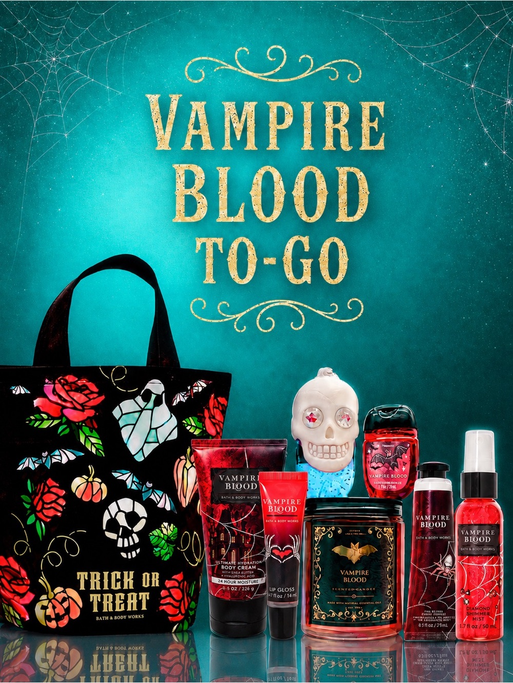 Bath & Body Works Vampire Blood 8-Pc Halloween Set Glow Skull Tote